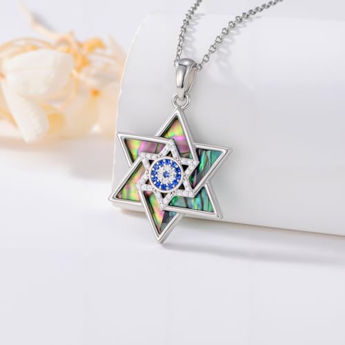 Abalone Star of David Necklace for Women 925 Sterling Silver Magen David Necklace Chai/Cross/Evil Eye Pendant Star of David Jewelry Christmas Gifts3