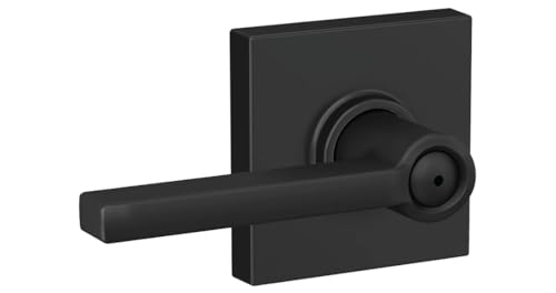 Image of SCHLAGE Latitude Bed /Bath Privacy Door Handle with Lock, Matte Black | Interior bedroom or bathroom door lever with push button lock, Reversible, Easy install, Certified durability, Universal fit