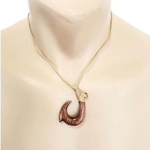Small Hawaiian Koa Wood Fish Hook Necklace 2 Inches2