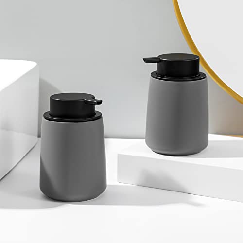 Image of Foaming Hand Soap Dispenser Ceramic, Foam Dish Soap Dispenser for Bathroom and Kitchen Sink, Liquid Pump Bottle for Shampoo, Body Wash, Grey, 2 Pack