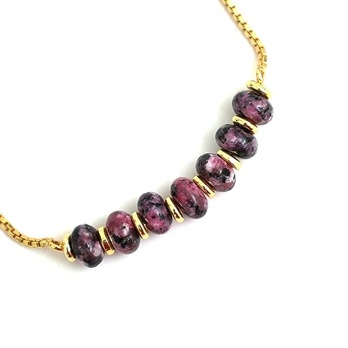 Gempires Rhodonite Beads Bracelet, Bolo Style, 14k Gold Plated 6 to 8 inch Adjustable, Crystal Bracelets, Handmade Bracelet for Women and Girls (Rhodonite)
