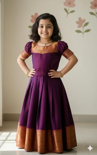 Image of Kids Girl Ethnic Silk Pattu Lehenga Choli for Traditional Indian Wear | Premium Silk Ethnic Dress | Ready-to-Wear Kids Lehenga Choli Set