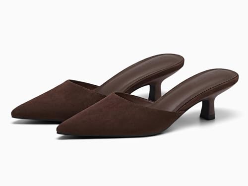 Image of Coutgo Womens Kitten Low Heels Mules Closed Pointed Toe Pumps Slip On Backless Dress Shoes