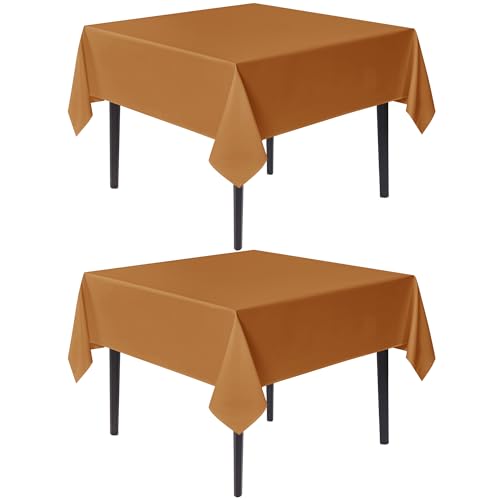 Image of sancua Square Tablecloths Fall Table Cloth Light Brown, 54x54 Inch 2 Pack | For Square or Round Tables, Washable Polyester Cover for Thanksgiving Dinner, Holiday Party, Display Tables, Bronze