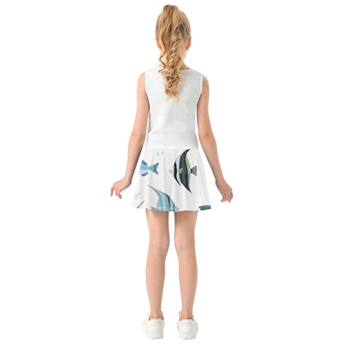 Running Girls Skorts Athletic Shorts Toddlers Tennis Skirts Butterfly Skirt Tropical Fish Blue Grey 4t4