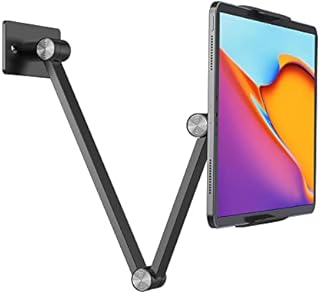 BEWISER Tablet Wall Mount Holder,360° Rotating Flexibly, Height and Angle Adjustable, Folding Aluminium Alloy Long Arm Compatible with4.7-12.9