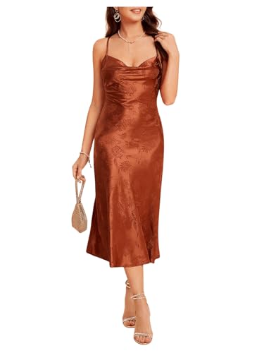 Image of Floerns Women's Spaghetti Strap Cowl Neck Long Slip Satin Silk Midi Dress