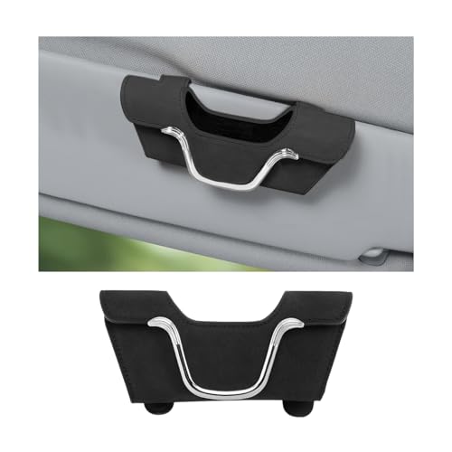 KHGUZ Sunglasses Holder for Car Sun Visor, Magnetic Leather Vehicle Eyeglasses Storage Case with Clip, Auto Interior Glasses Hanger Frame Accessories, Universal for SUV, Truck, RV?Black?