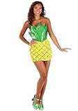Womens Sequin Pineapple Costume Dress, Tropical Fruit Dress With A Green Leaf Top And Sequin Dimond Pattern