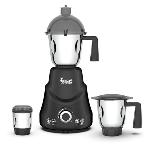 Image of Warmex 850W Mixer Grinder for Kitchen | 100% Copper Motor | 3 Stainless Steel Jars (400ml, 800ml & 1200ml) | 3 Speed Control with Pulse Function | Heavy Duty Mixer for Grinding, Blending & Chutney