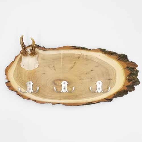 GTK - Geweihe & Trophäen KRUMHOLZ Geweih Garderobe Akazienschild Rehgeweih Wandgarderobe 3 Doppelhaken 27.8.64