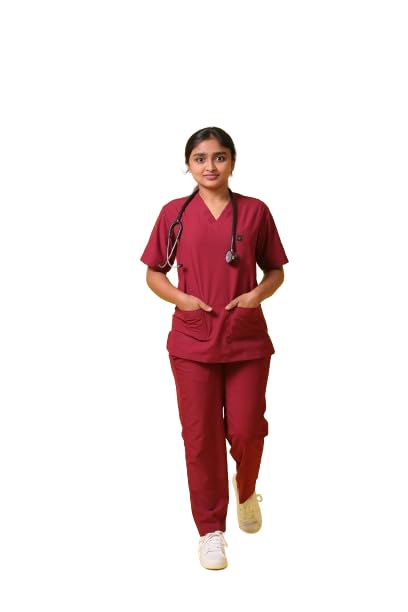 VARDi Womens Mellow Doctors Scrub Suit: Premium 8-Pocket Set, Half Sleeves, V-Neck Design, Breathable Fabric - Tailored for Medical Professionals, Ensuring Comfort and Style (XL, Recline Maroon) (B0CXLNHNLX) Amazon Price History, Amazon Price Tracker