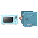 Galanz GLCMKZ07BER07 Retro Countertop Microwave Oven with Auto Cook & Reheat.7 cu ft, Blue & Frigidaire EFR176-BLUE 1.6 cu ft Blue Retro Fridge with Side Bottle Opener. for The Office, Dorm Room