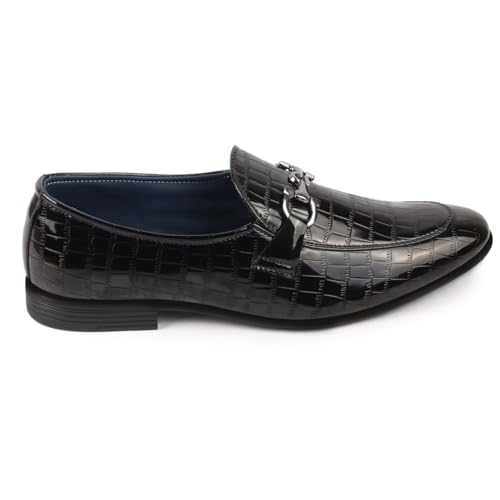 FAUSTO Men's Party Formal Patent Leather Embossed Buckle Slip On Loafer Shoes|Traditional Wedding Shoes|Tuxedos Dress Shoes