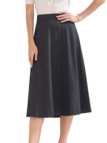 Jupe trapèze taille haute femme jupe plissée évasée midi fluide chic