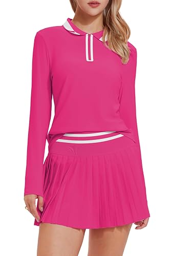 Image of Tennis Skirt Sets for Women Zipper Color Block High Waisted Golf Polo Two Piece Skirt Set Women 2 Piece Outfits
