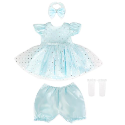 WOOROY 4-Piece Reborn Baby Doll Clothes Set - 16-22 Inch Princess Blue Tulle Dress with Little Socks for Baby Dolls Girls