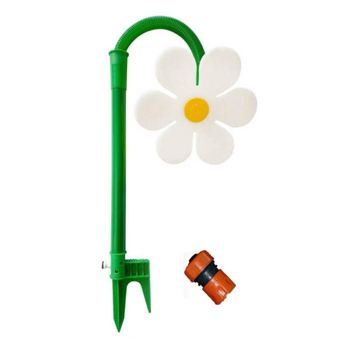 Crazy Daisy Sprinkler for Garden and Kids 360° Rotating Water Sprinkler Fun Dog Sprinkler Toy Outdoor Hose Connectable Lawn Sprinklers for Yard Watering (White)