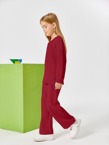 Image of Haloumoning Girls 2 Piece Outfits Kids Long Sleeve Crewneck Sweater Drawstring Wide Leg Long Pants Sweatsuits Sets 5-14T