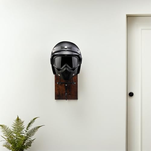 Colgador de casco y ropa de moto con base de madera protectora para pared 5