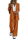 KIRUNDO Women Suits 2 Piece Set Business Casual Dressy Oversized Blazer Jacket and Wide Leg Dress Pantsuits Formal Outfits(Brown, Small)