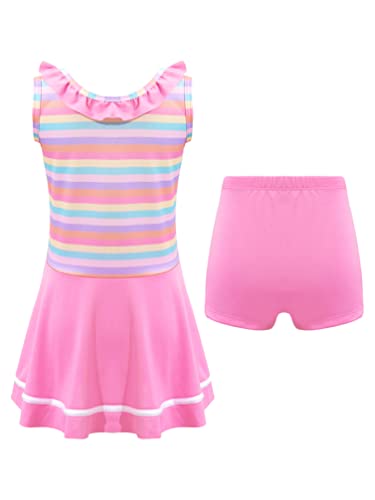 iiniim Kids Girls Striped One Piece Swimsuit Ruffle Bathing Suit Boyshorts Swimwear Casual Dress2