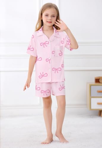 Umeyda Girls & Womens 2 Pieces Pajamas Sets Modal Sleepwear Button Down Short Sleeve Pjs Outfits3