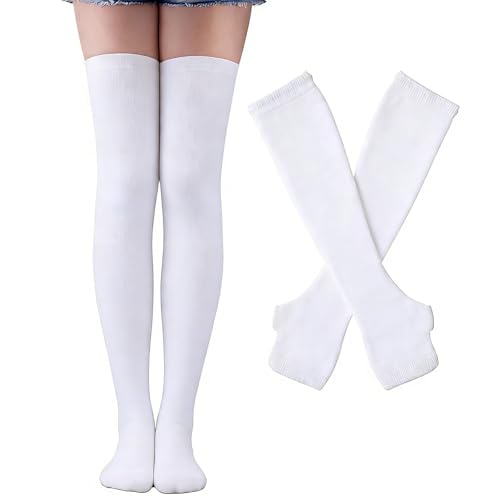 Image of Black and White Striped Arm Leg Warmers Sleeves Set Rainbow Socks Knee High Fingerless Gloves Hand Thigh Warm