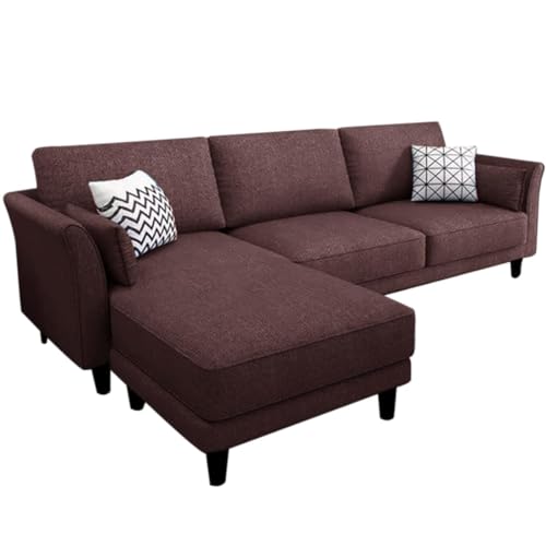 Image of FURNY Apstero 4 Seater Fabric LHS Sectional L Shape Sofa Set (Brown)
