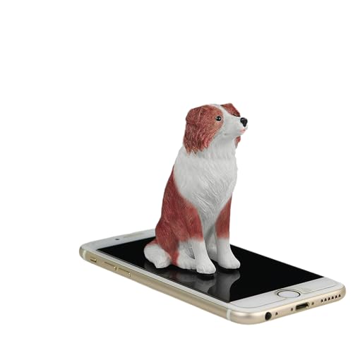 Kleine Border Collie-Figur aus Kunstharz, 8 cm, Geschenke, Gedenkgeschenke, Hundefiguren, Auto-Dekoration, Sammlerstück, Border Collie, Statue, Skulptur, Geschenke (Rot Weiß, L: 5,9 cm x B: 4 cm x H:
