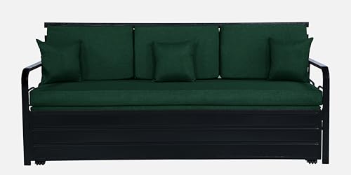 Image of 3 Seater Metal Sofa Cum Bed with Hydraulic Storage | Sofa Set for, Living Room, Guest Room, Bedroom| King Size Convertible Sofa Bed Comfortable Seating |King Size (Peacock & Black)