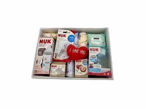 Canastilla Bebé Recién Nacido, Cesta Regalo Unisex con Productos de Maternidad, Set para Nacimiento y Baby Shower, Incluye accesorios bebe, Tarjeta Personalizable