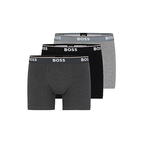 BOSS Herren Power Boxershorts mit Auffälligem Logo, 3er-Pack Retroshorts, Grau/Anthrazit/Schwarz, Large