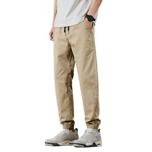 Men's Spring Autumn Ice Silk Loose Jogger Sporty Harem Nine-Tenths Workwear Casual Pants