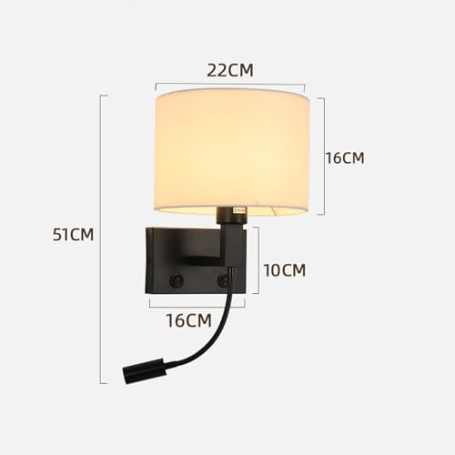 Ángulo ajustable 360° en aplique de pared E27 con interruptor y pantalla textil 2