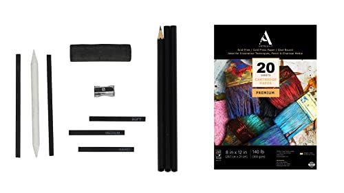 Artists Sketching Kit 11 Pcs Drawing Set with 2 Graphite Pencils, 2 Compressed Charcoal, 2 Graphite Sticks, 2 Charcoal Sticks, Blending Stump, Kneaded Eraser & Sandpaper Block product image 5