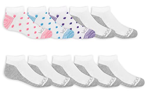 Fruit of the Loom Girls Little Everyday Essential Cushion Low Cut Socks (10 Pack, White/Rose, White/Grey, White/Navy, White/Blue, Medium
