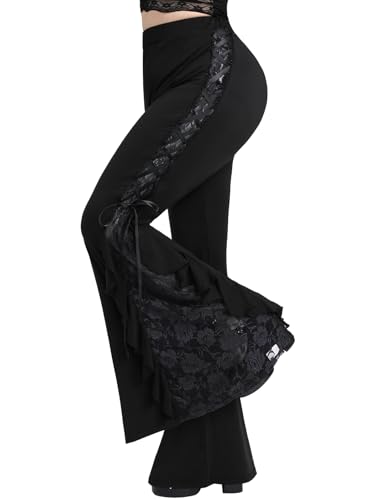 ROSE GAL Rosegal Damen-Schlaghose in Übergröße, Gothic-Schlaghose, Rosen-Spitzeneinsatz, zum Überziehen, romantische Gothic-Schlaghose (Schwarz, Größe 2/5XL)