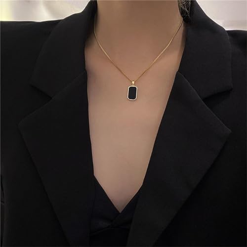 Black Square Onyx Pendant Necklace Gold Plated Vintage Simple Gemstone Rectangle Geometric Small Lightweight Chain Necklace for Women Men Minimalist Birthday Prom Wedding Party Fashion Jewelry Gifts3