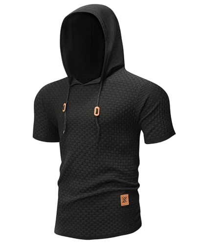 Zaitun Men's Short Sleeve Hoodie Shirt Casual Waffle Knitted Pullover Sweater4