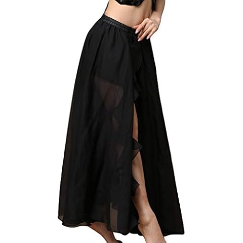 Chiffon Slit Skirts Belly Dancer Practice Training Dancing Long Swing Skirt Costume for Beginners Black Cover