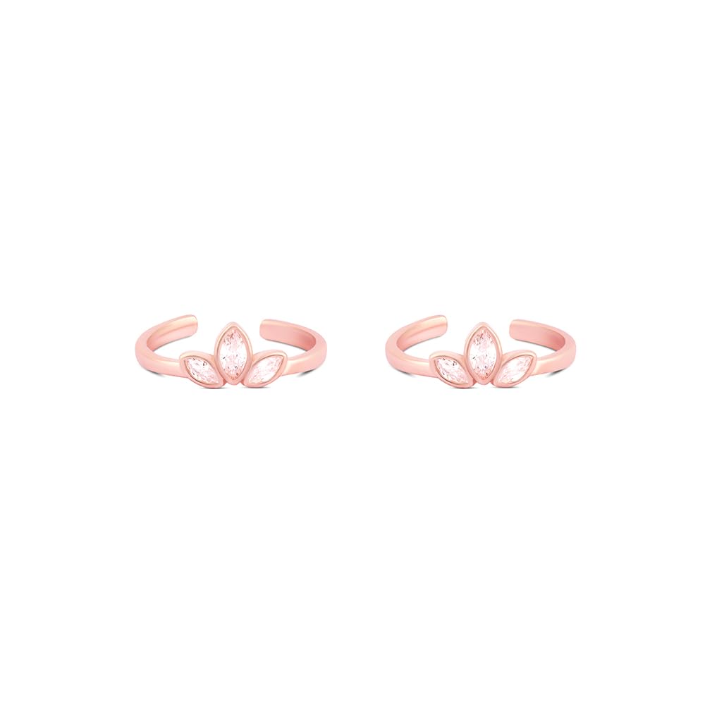 touch925 Rose Gold Finish Silver Toe Rings with Triple Marquise Cut Stones | Adjustable Floral Inspired Open Band Foot Jewelry for Women & Girls | Stylish Minimalist Design for Weddings, Festivals, Anniversaries & Special Gifting-picture-12