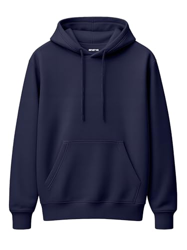 Image of Amazon Brand - Anarva Men's Regular Fit Cotton Hoodie | Comfortable Winter Hoodie with Kangaroo Pocket & Adjustable Hood | Soft Warm Casual Wear for Everyday Use Navy, XL