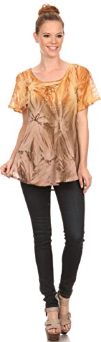 Image of Sakkas Taylay Ombre Tie Dye Batik Long Embroidered Corset Neck Blouse Shirt Top