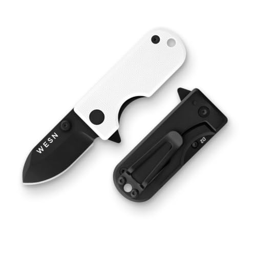 Image of WESN Microblade Premium Folding Pocket Knife - 1.5 inch D2 Steel Blade, Compact EDC Knife with G10 Handle, Manual Thumb Stud, Deep Carry Clip - Lightweight Everyday Carry (Titanium) (Blacked Out White G10 X Titanium)