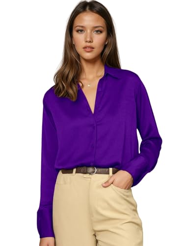 Image of Aahwan Women Satin Regular Fit Black Solid Button Up Drop Shoulder Officewear Casual Formal Long Sleeve Shirt