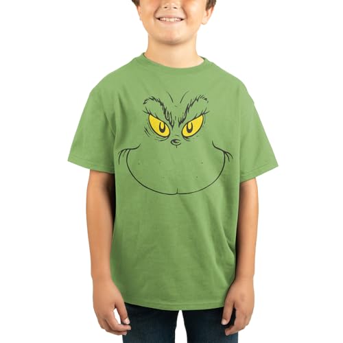 Bioworld The Grinch Face Boys Forest Green Crew Short Sleeve T-shirt-14