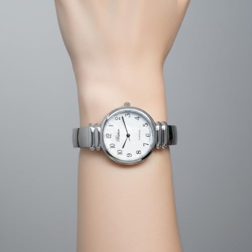 Blekon Collections Women's Mother of Pearl Dial 31mm Case Japanese Quartz Movement Metal Cuff Bangle Watch (Silver)