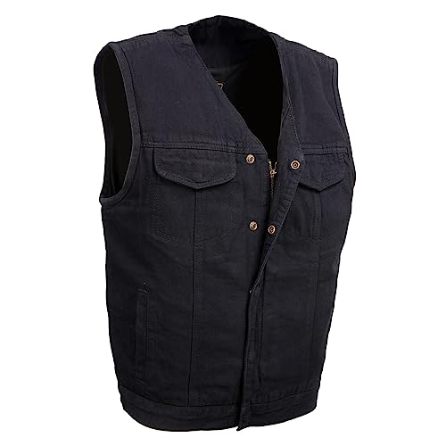 Milwaukee Leather MDM3012 Men's 'Brute' Black Denim Club Style V-Neck Motorcycle Vest w/Dual Closure