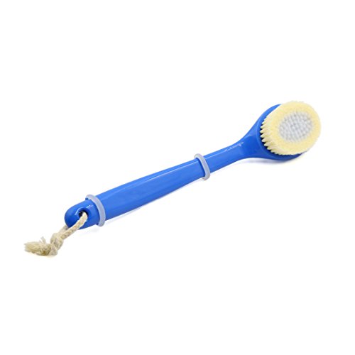 uxcell Bule Brush Bristles Exfoliating Massager with Long Wooden Handle for Dry Brushing and Shower